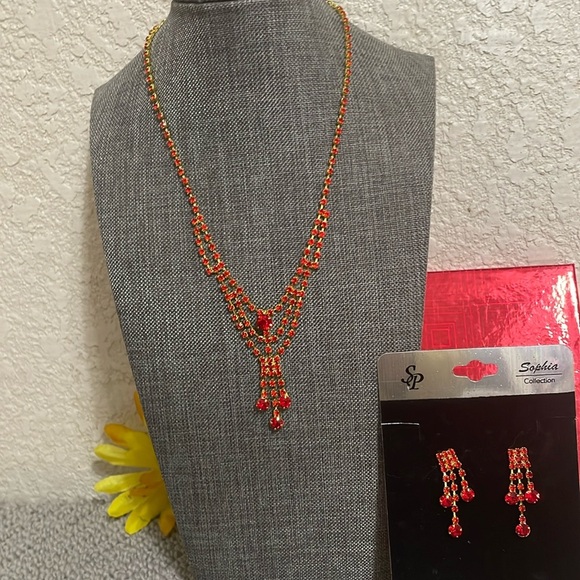 Red Necklace Set by Sofia - Picture 1 of 6